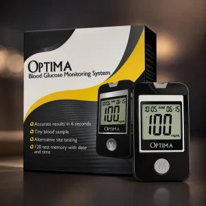 Optima Blood Glucose Monitoring Device with meter, test strips and blood glucose monitoring kit for accurate home diabetes testing