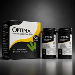 Optima Blood Glucose Test Strips 50 Pack with Two 25-Strip Vials for Home Blood Sugar Testing